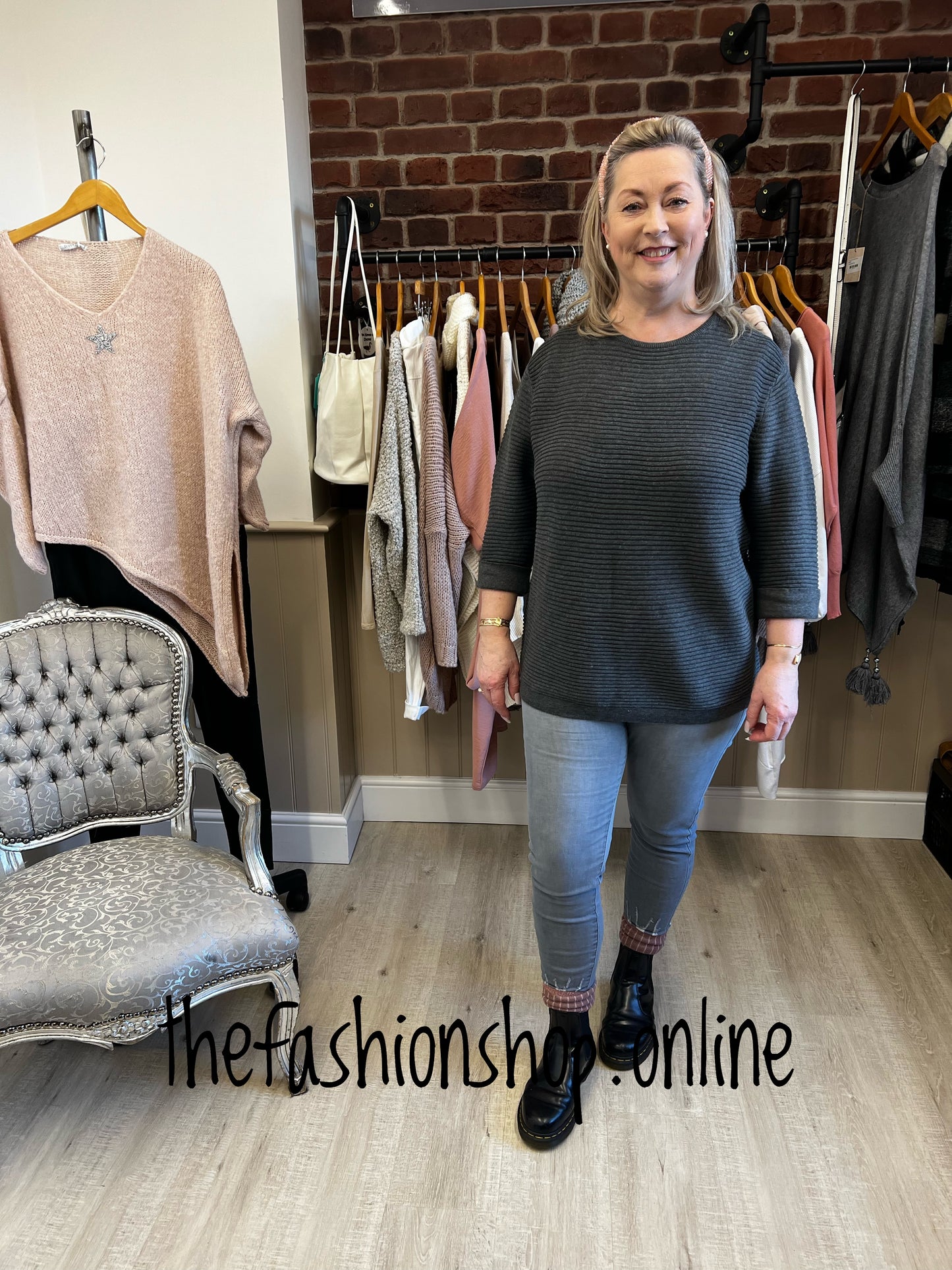 Saloos charcoal ribbed jumper sizes 10-18