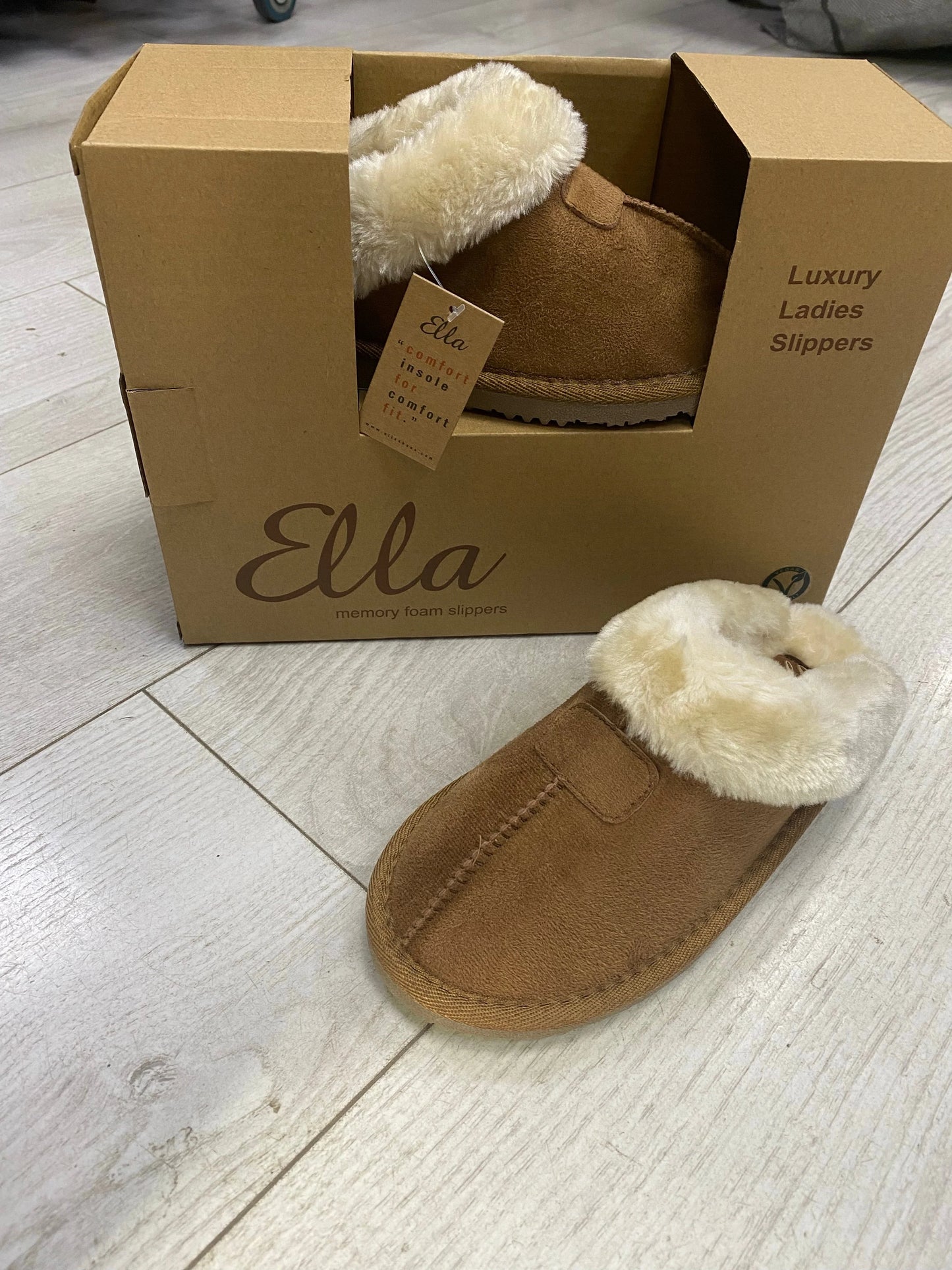 Chestnut Ella Jill mock suede slippers sizes 3-8