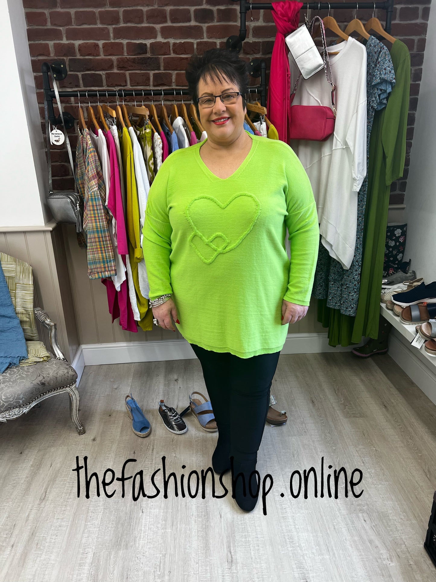 Lime green double heart jumper 12-22