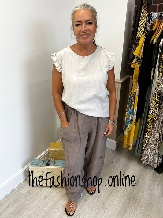 Mocha linen pocket trousers 8-12, 14-18, 20-24