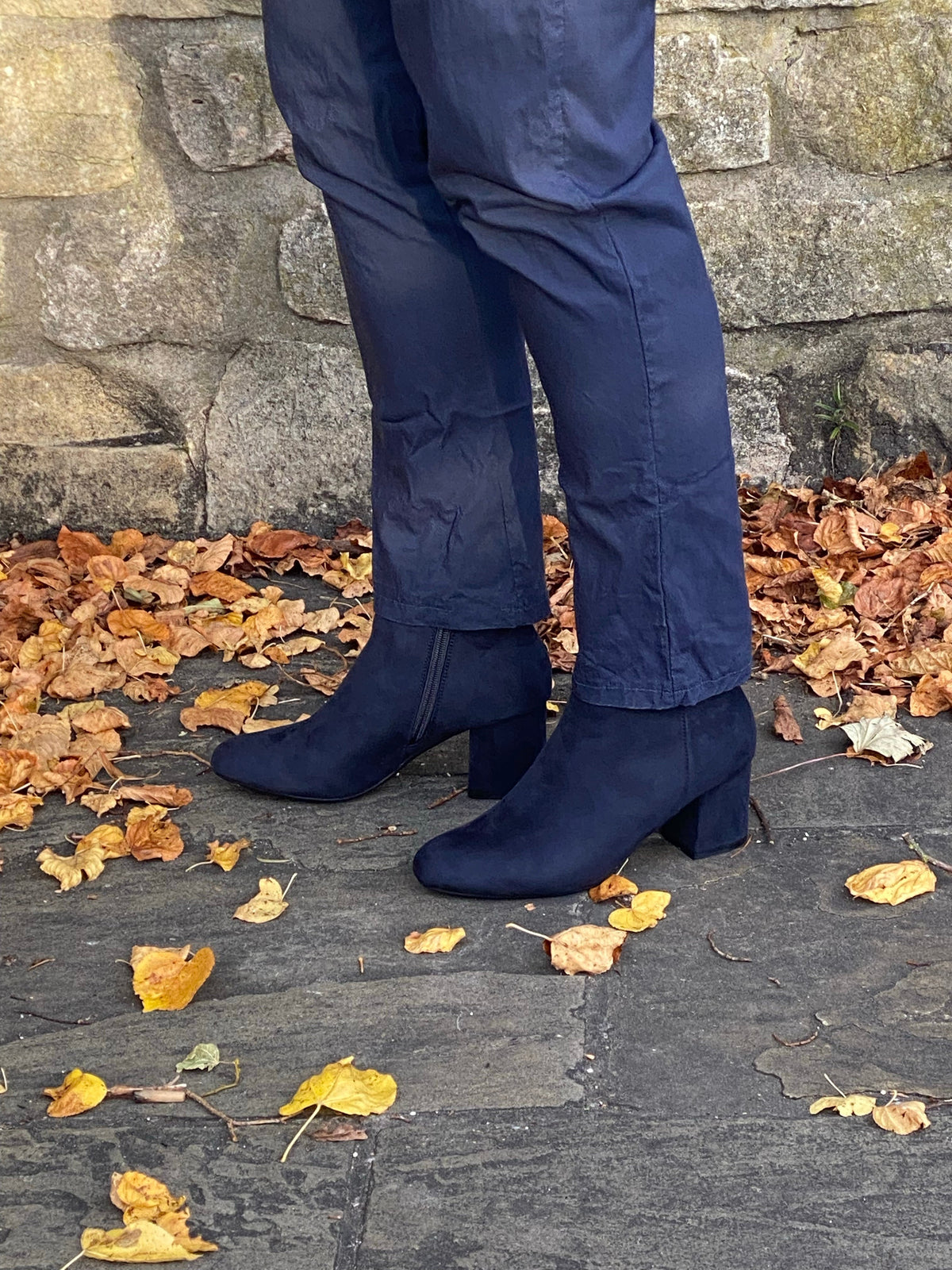 Navy mock suede block heel ankle boot 3-8