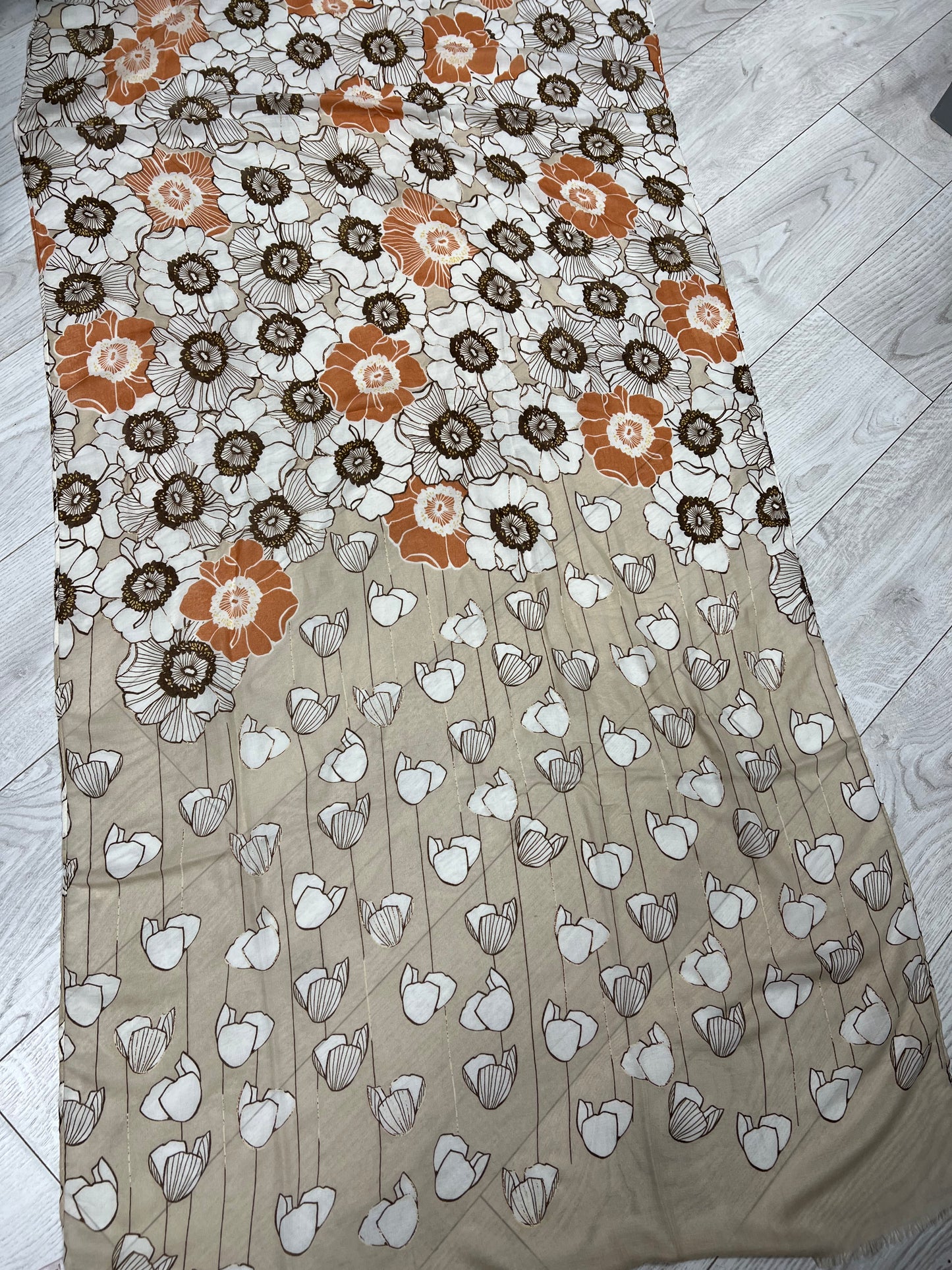 Shades of brown and silver flower scarf