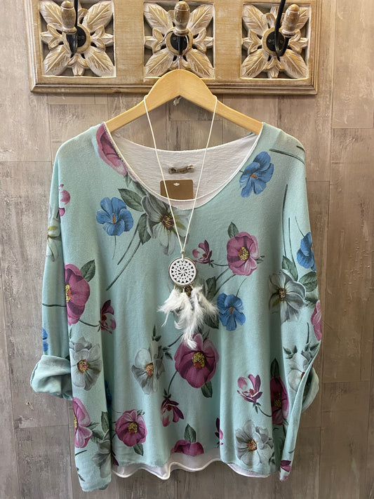 Green two piece floral top