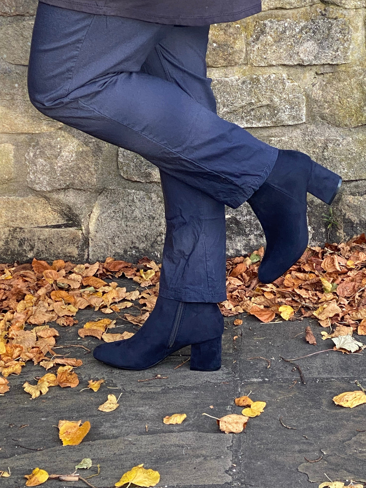 Navy mock suede block heel ankle boot 3-8