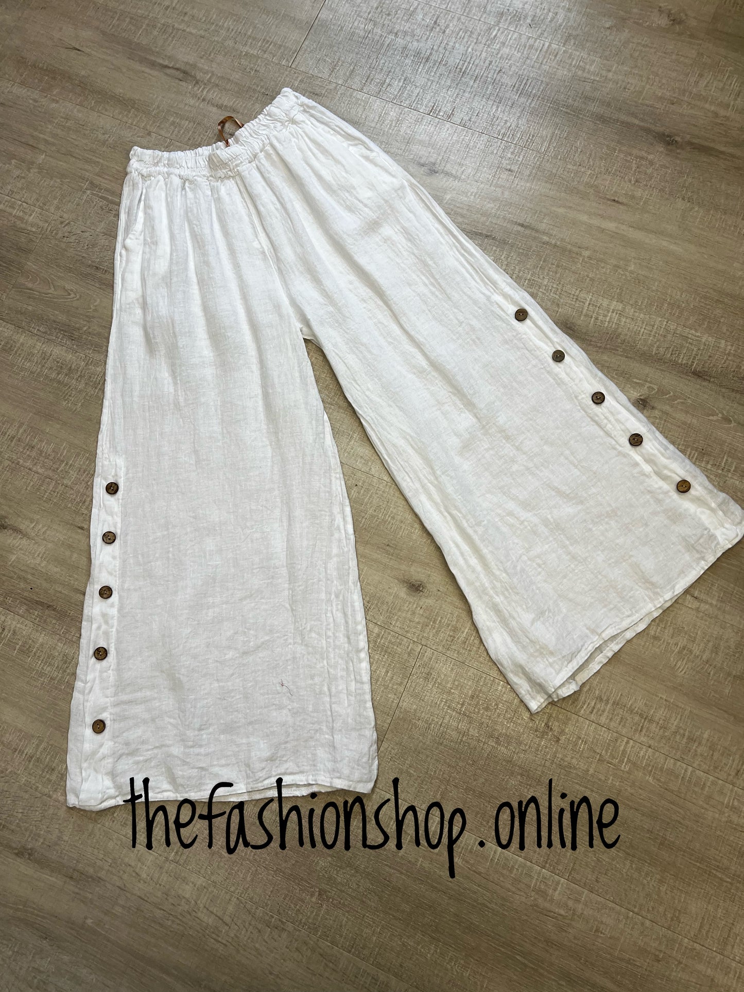 White linen palazzo trouser with buttons 10-14