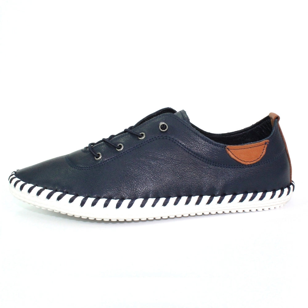 Navy Lunar St Ives leather plimsoll 3-9