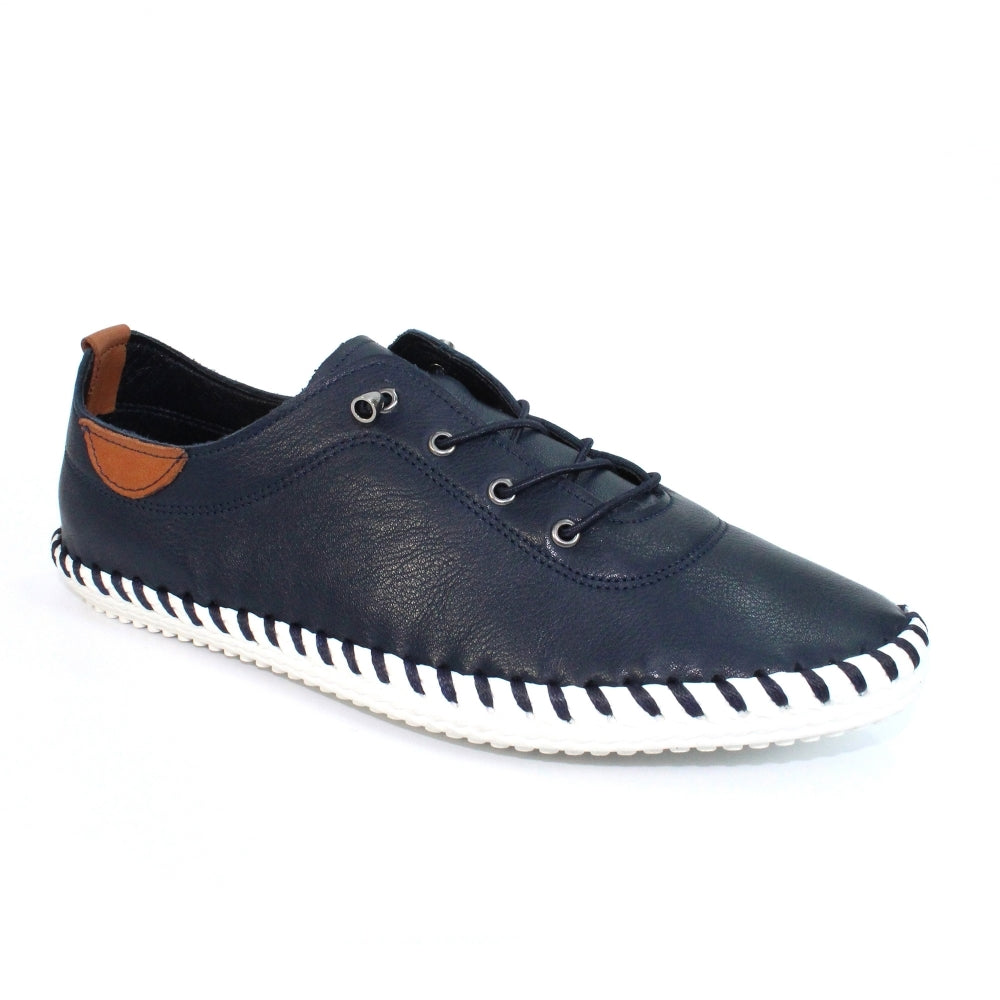 Navy Lunar St Ives leather plimsoll 3-9