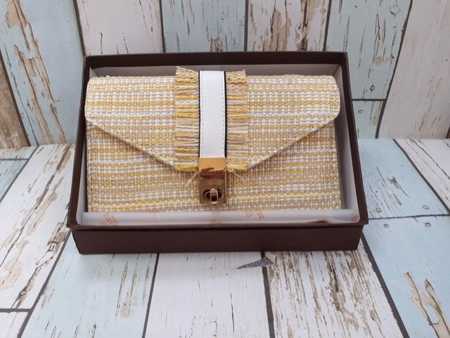 Weave purse with fringe - Beige/White